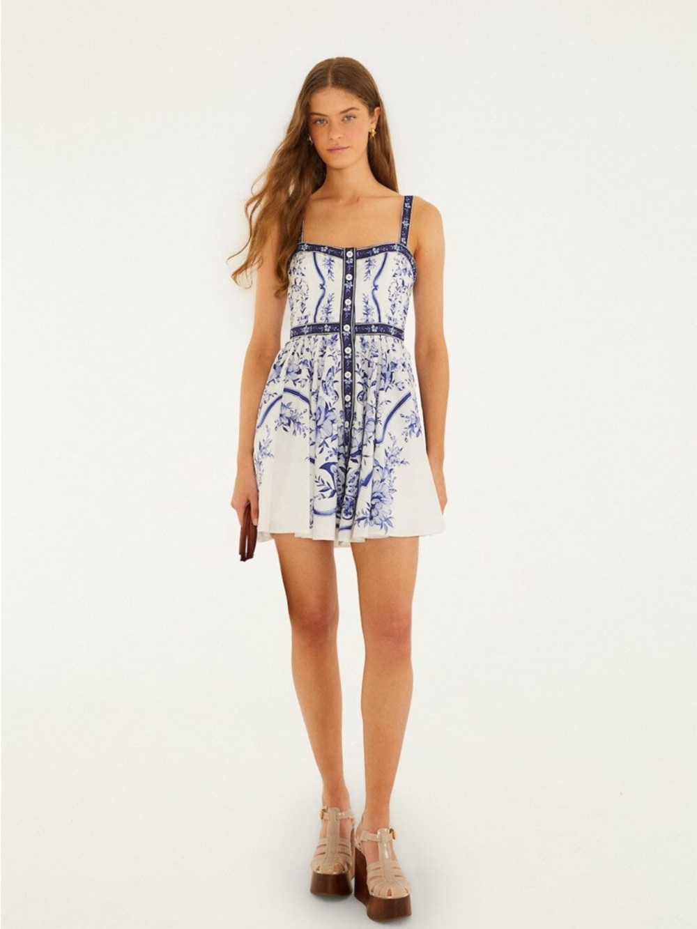 FARM RIO Off-White Porcelain Garden Buttoned Organic Cotton Mini Dress - Picture 4 of 4